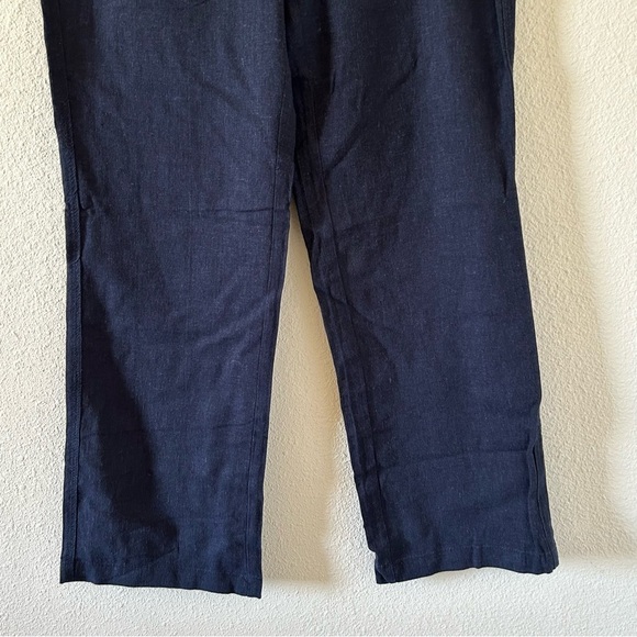 Per Se Navy Blue Lenin Straight Wide Leg Pant women Size Petite Small - Picture 2 of 8